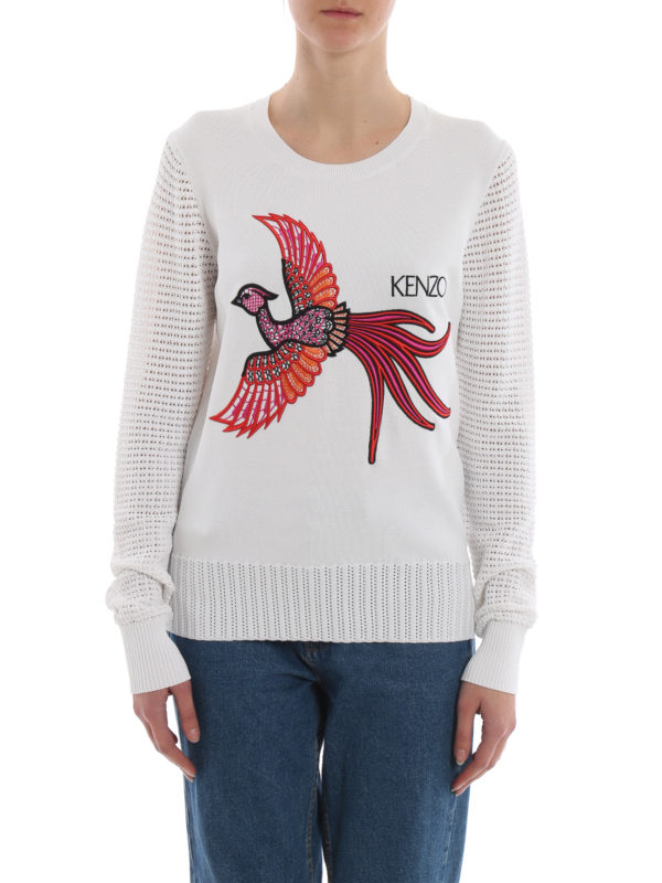 The Best Shops KENZO: crew necks - Phoenix openwork sleeve white sweater